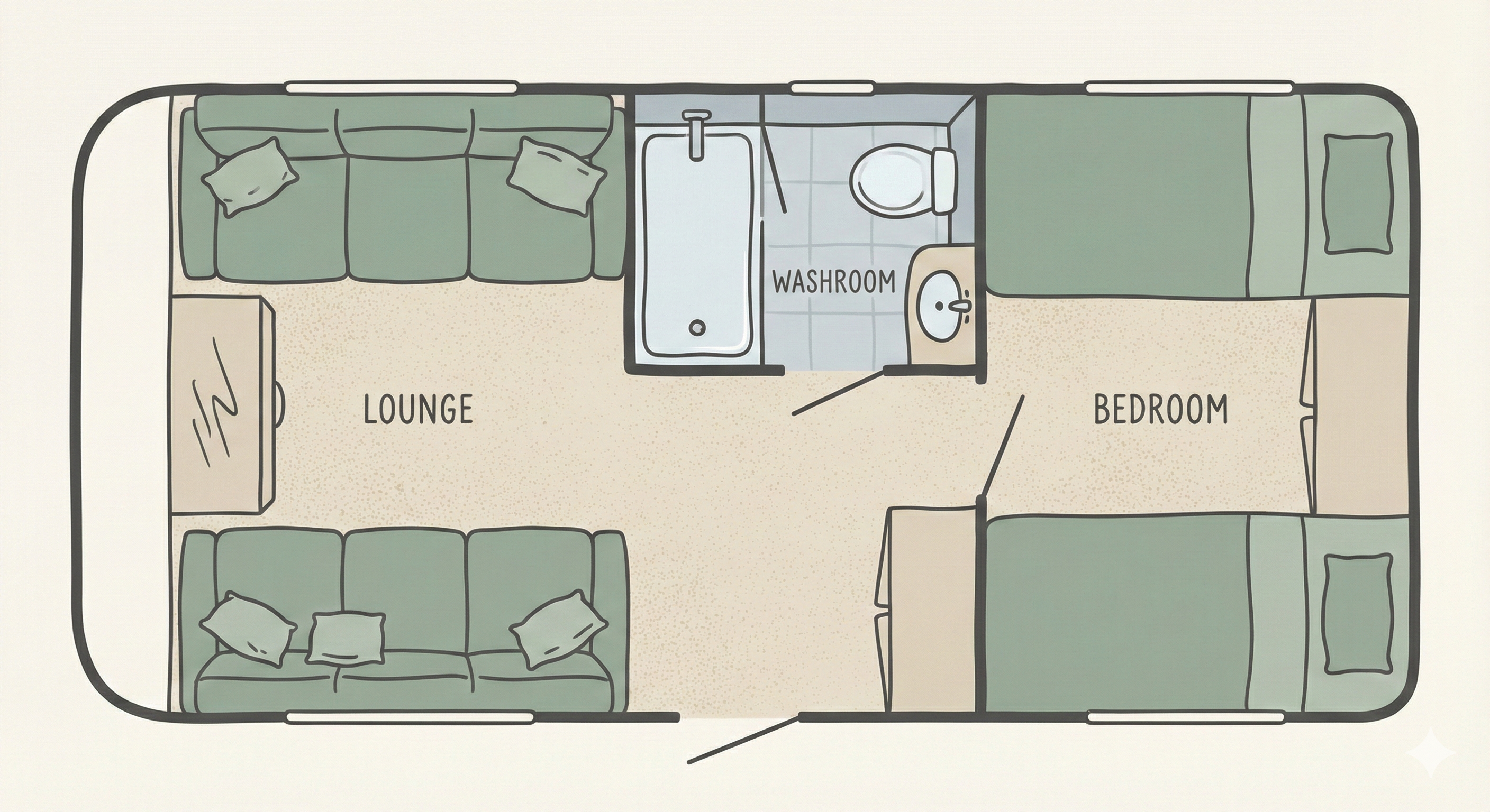 Twin Singles + Mid Bath floorplan